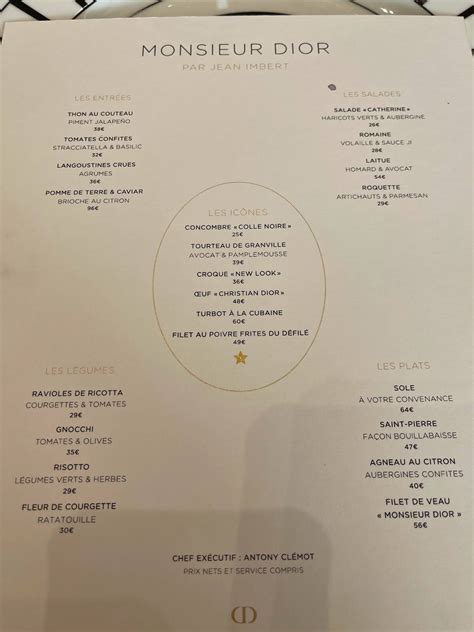 paris monsieur dior restaurant menu|monsieur dior menu.